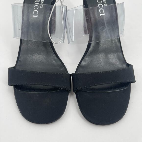 SESTO MEUCCI Heels Size 37 (US 6-6.5) Leather Fabric Black Clear Heeled Sandals - Picture 5 of 14
